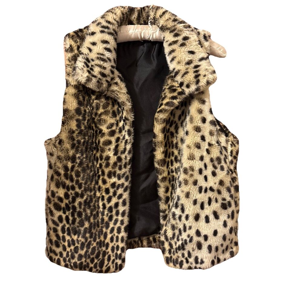 Gianni Bini Women’s Faux Leopard Fur Vest Slash Pockets Lined Size S